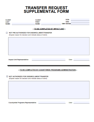 sample transfer request supplemental form template
