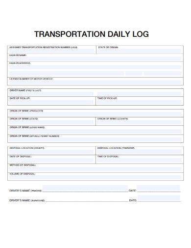 sample transportation daily log form template