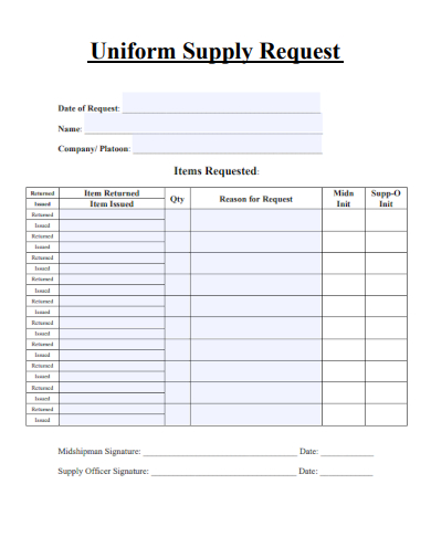 sample uniform supply request template