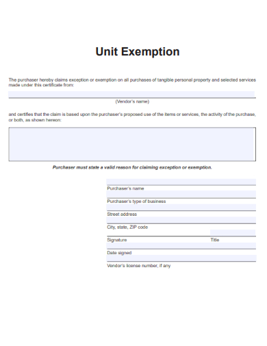 sample unit exemption form template
