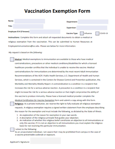 sample vaccination exemption form template