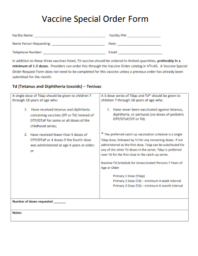 sample vaccine special order form template