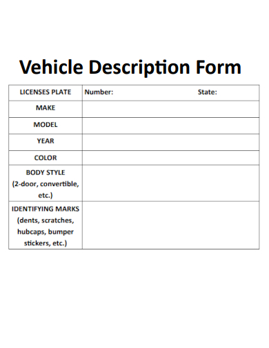 sample vehicle description form template