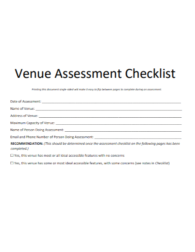 sample venue assessment checklist template