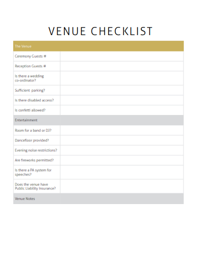 sample venue checklist blank template