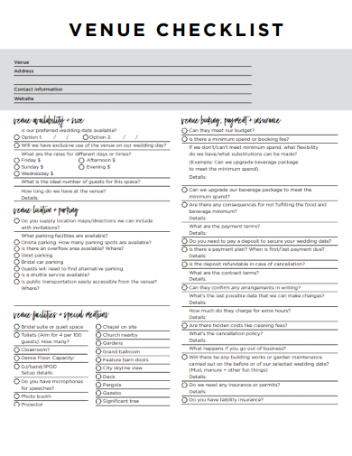 sample venue checklist formal template