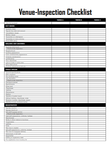 sample venue inspection checklist template