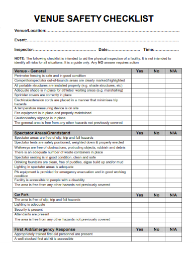 sample venue safety checklist template