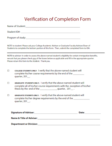 sample verification of completion form template
