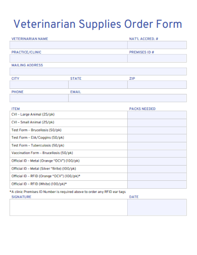 sample veterinarian supplies order form template