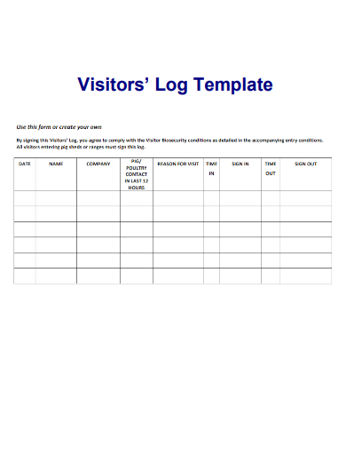 sample visitors log form template