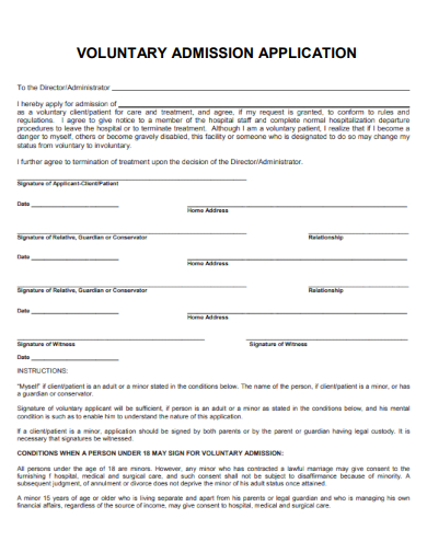 sample voluntary admission application form template