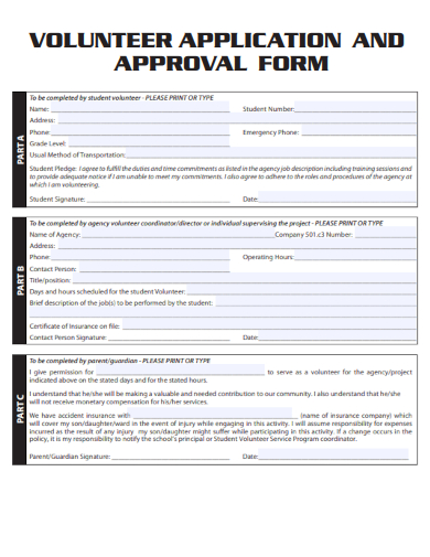 sample volunteer application approval form template