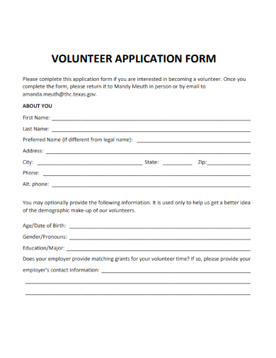 sample volunteer application form blank template