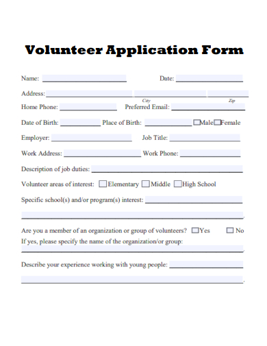 sample volunteer application form editable template
