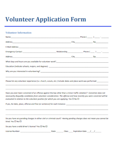 sample volunteer application form formal template