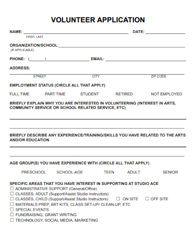 sample volunteer application form format template