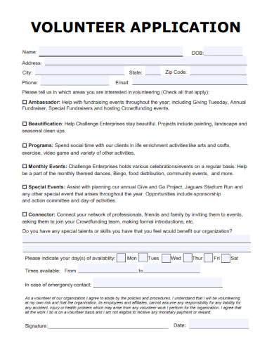 sample volunteer application form professional template