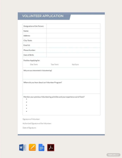 sample volunteer application form template