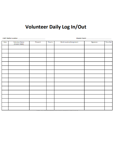 sample volunteer daily log in out form template
