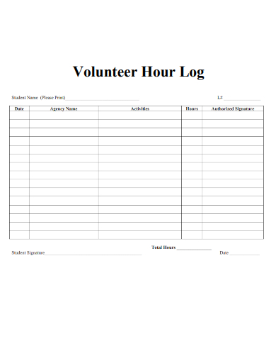 sample volunteer hour log form template