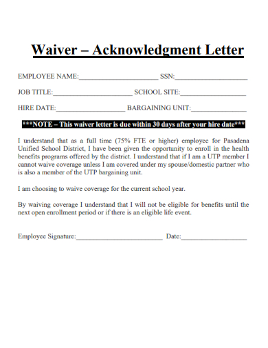 sample waiver acknowledgment letter template