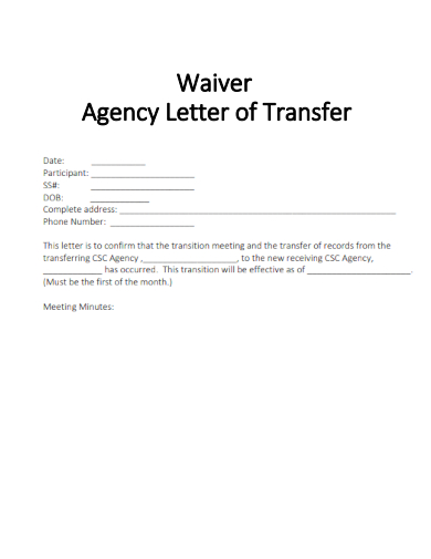 sample waiver agency letter of transfer template