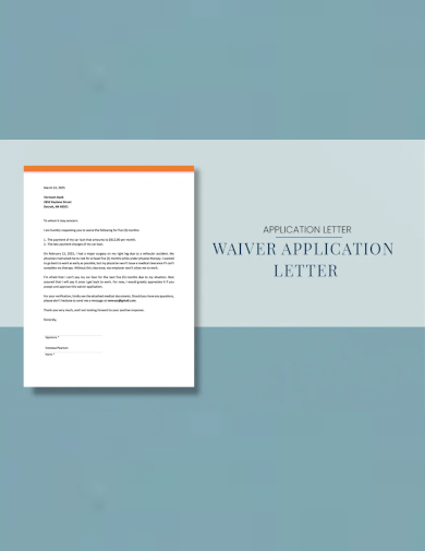 sample waiver application letter template