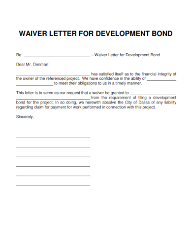sample waiver letter for development bond template