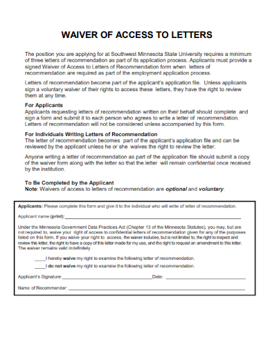 sample waiver of access to letters template