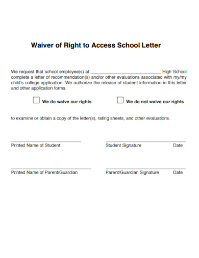 sample waiver of right to access school letter template