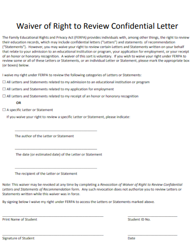 sample waiver of right to review confidential letter template
