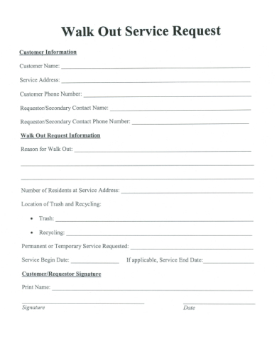 sample walk out service request template
