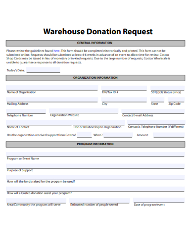 sample warehouse donation request template