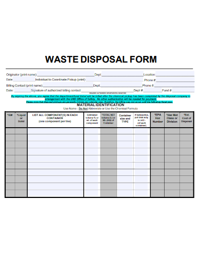 sample waste disposal form template