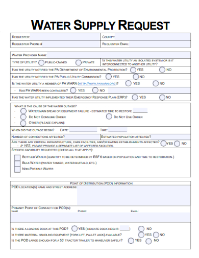 sample water supply request template
