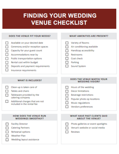 sample wedding venue checklist template
