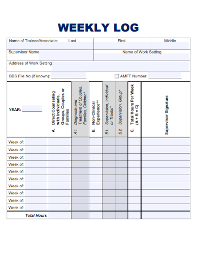sample weekly log form template
