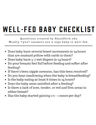 sample well fed baby checklist template