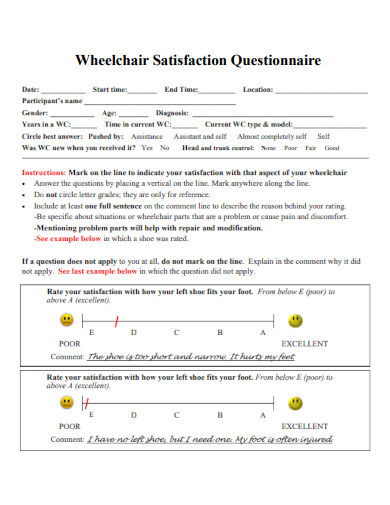 sample wheelchair satisfaction questionnaire template