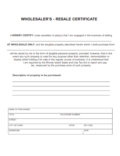 sample wholesalers resale certificate template