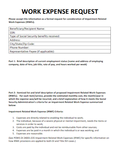 sample work expense request form template