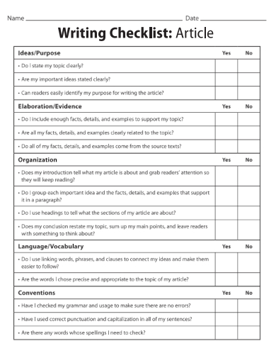 sample writing checklist article template