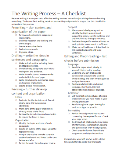sample writing process checklist template