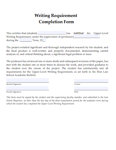 sample writing requirement completion form template