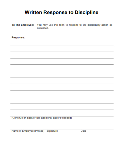 sample written response form to discipline template