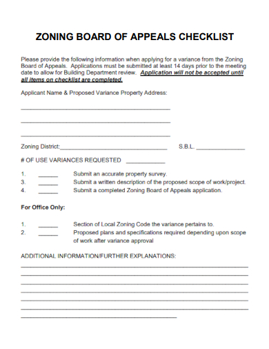 sample zoning board of appeals checklist template
