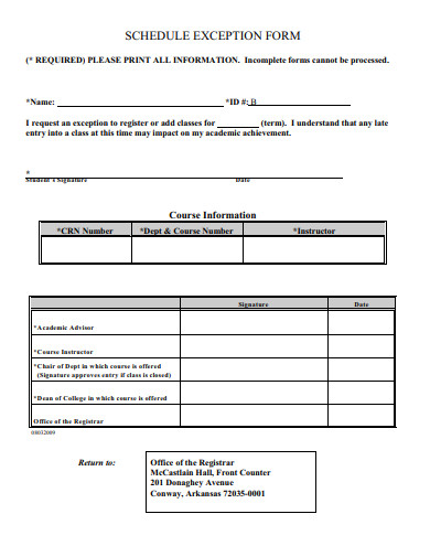 schedule exception form template