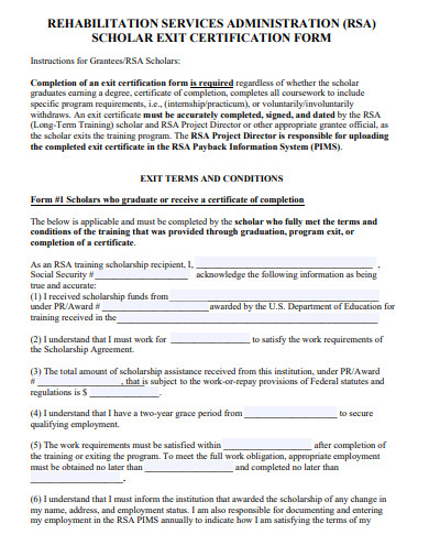 scholar exit certification form template