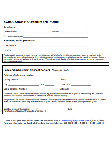 scholarship commitment form template